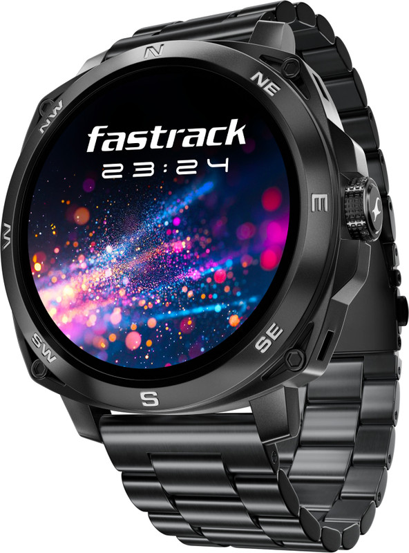 Fastrack Radiant FX2-2.04''|AMOLED|AOD|Premium Design|SS Strap|Functional Crown |Fashion Smartwatch(Black Strap, Free Size)