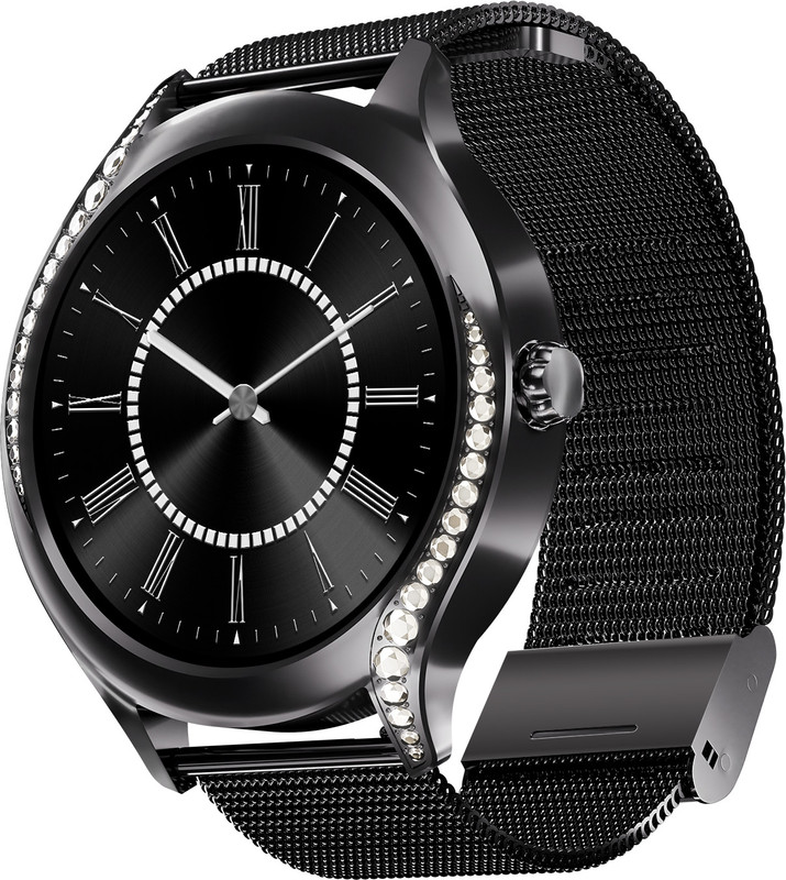 boAt Gem Women's Luxury Watch w/ SOS Location Tracker & 1.19''(3.02 cm) AMOLED Smartwatch(Metallic Black Strap, Free Size)