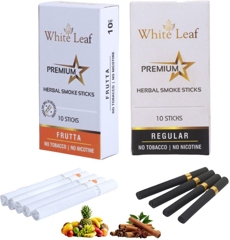 White Leaf Herbal Smoke Cigarettes Regular, Frutta Flavoured Tobacco Free & Nicotine Free Smoking Cessations(Pack of 20)