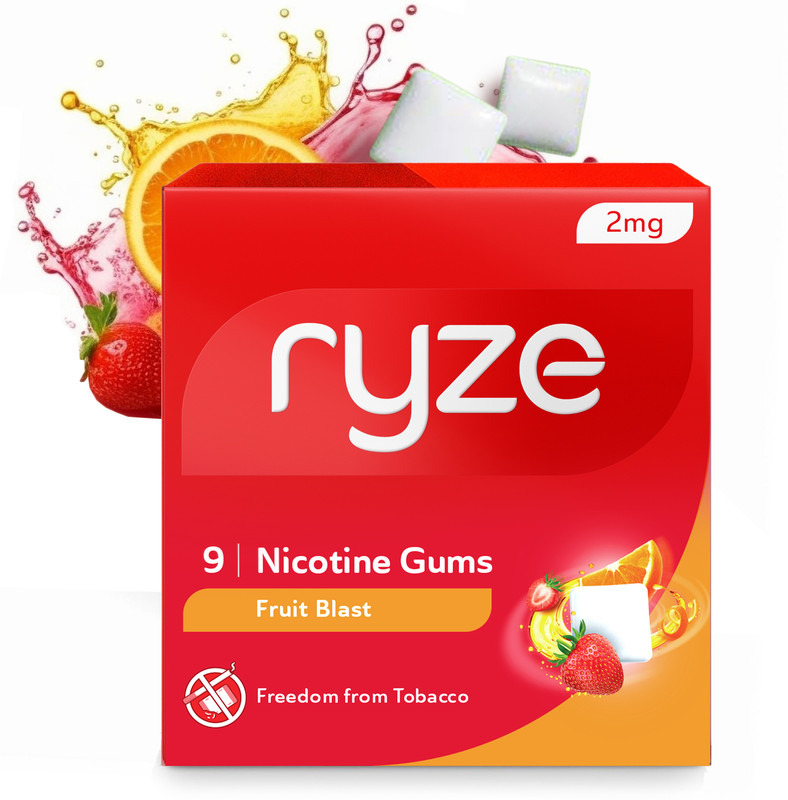 Ryze Nicotine Gum 2mg (Fruit Blast) | 9 Gums Smoking Cessations(Pack of 5)