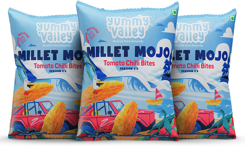 Yummy Valley Millet Mojo Tomato Chilli Bites | Healthy & Guilt Free Snacks for Kids & Adults(3 x 25 g)