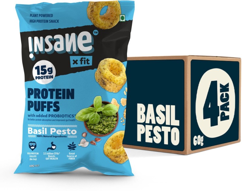 Insane Fit PROTEIN PUFFS PRE & PRObiotic Low Cal Gluten Free Healthy Snack for Kids/adults(4 x 60 g)