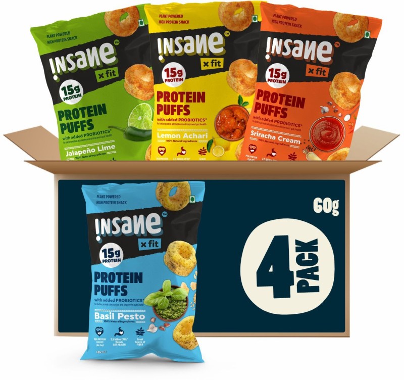 Insane Fit PROTEIN PUFFS 15g Protein PRObiotic-Healthy Snack for Kids & Adults(4 x 60 g)