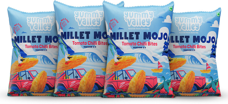 Yummy Valley Millet Mojo Tomato Chilli Bites | Healthy & Guilt Free Snacks for Kids & Adults(4 x 25 g)