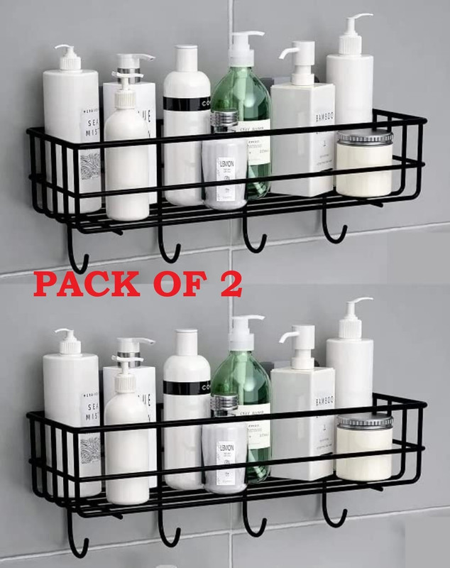 M Y 4 Hooks, Self-Adhesive Installation, Black, (Pack of 2)(Black)