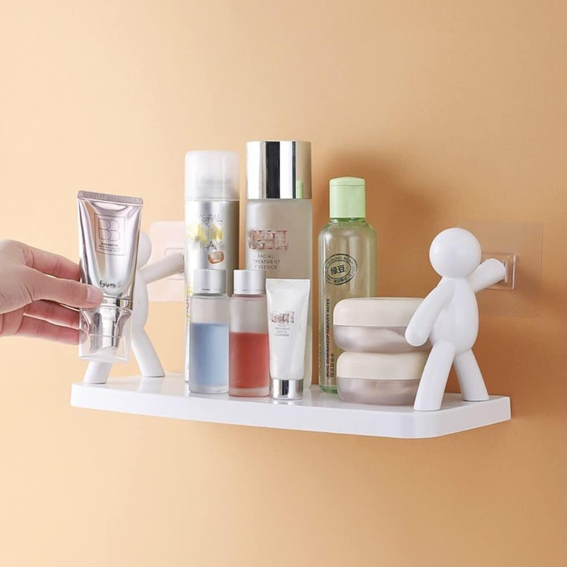 Sokmak 1PC Plastic SelfAdhesive Bathroom Shelf Organizer No Drill White Storage Rack(White)