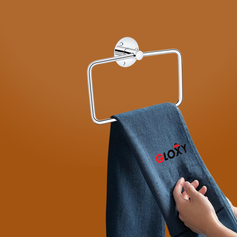 GLOXY Stainless Steel Towel/Napkin Ring or Towel Holder/Hanger with Chrome Finish Stainless Steel Toothbrush Holder(Silver, Wall Mount)