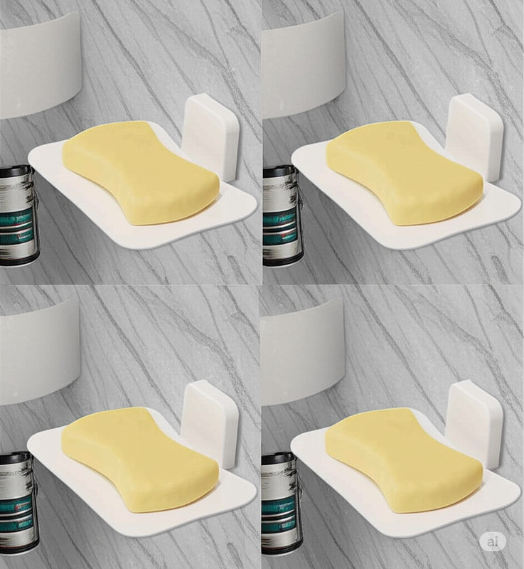 HK APPLIANCE 4 PCS Soap Holder for Bathroom, Self-Adhesive Wall-Mounted Soap Case(White)