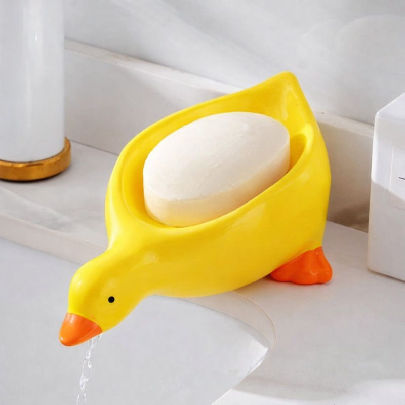 PSGGO MART Duck Shape Self Draining Soap Dish Holder for Bathroom & Kitchen (Yellow)(Yellow)