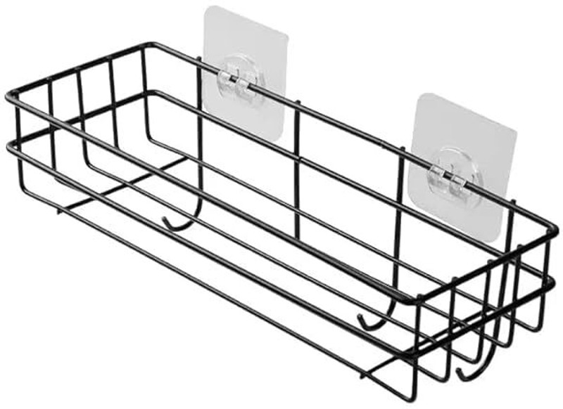 M Y MultipurposeS Rack Towel Holder with 4 Hook Iron Wall Shelf(BLACKs)