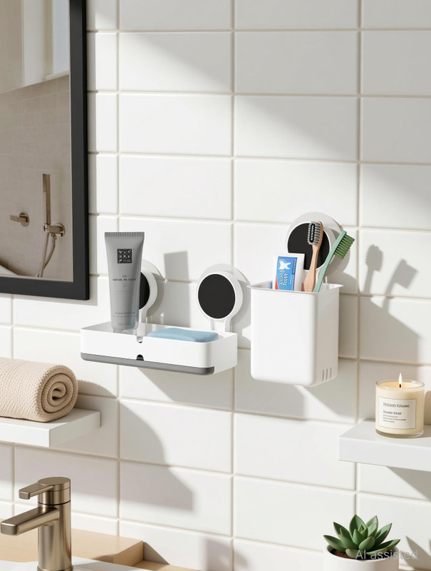 ZUCUR Non-Drill Wall Mount Magic Sticker Self Adhesive Soap Stand & Toothbrush Holder(White)