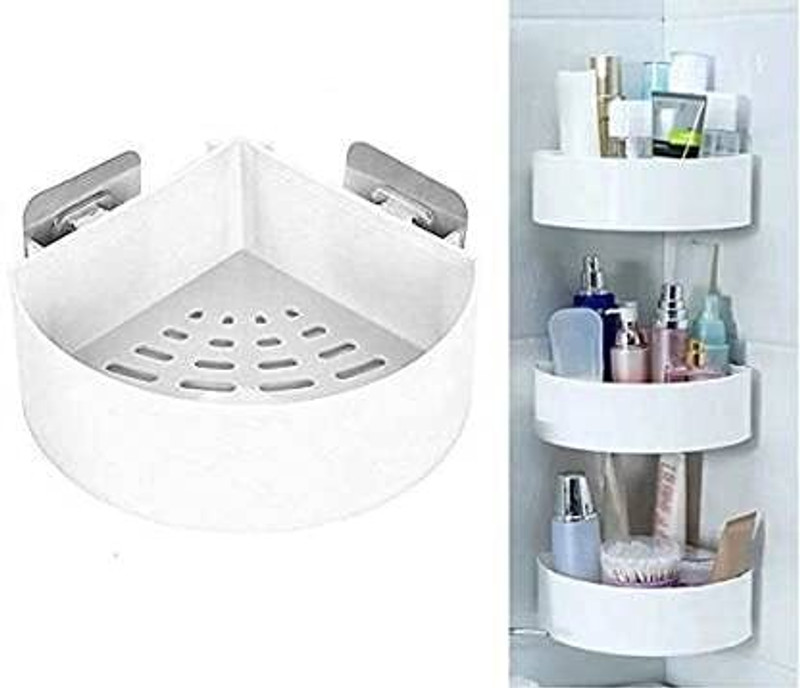 Sokmak 3PC SelfAdhesive WallMounted Storage Saver Rack Corner Shelf Shampoo Soap Stand(White)