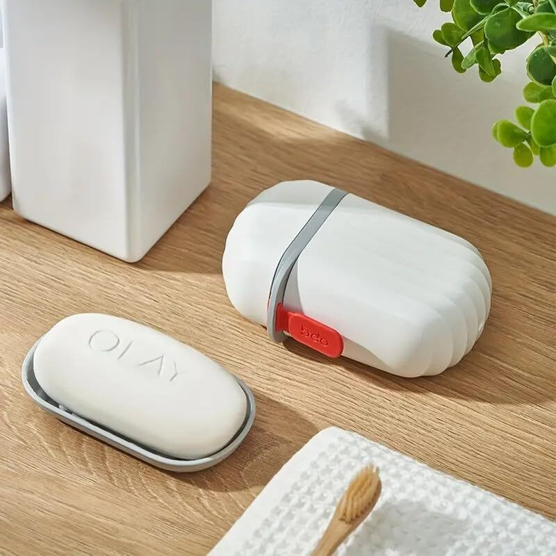 HAPANI STORE Portable Soap Dishes Leak Proof Soap Container Home Bathroom Plastic Soap Box(White)