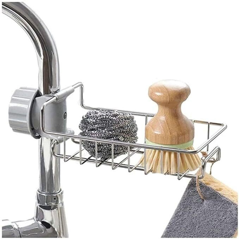 Windwarrior Soap DIsh Stainless Steel Sink Caddy Organizer,Tap Organiser Clip Storage(Silver)