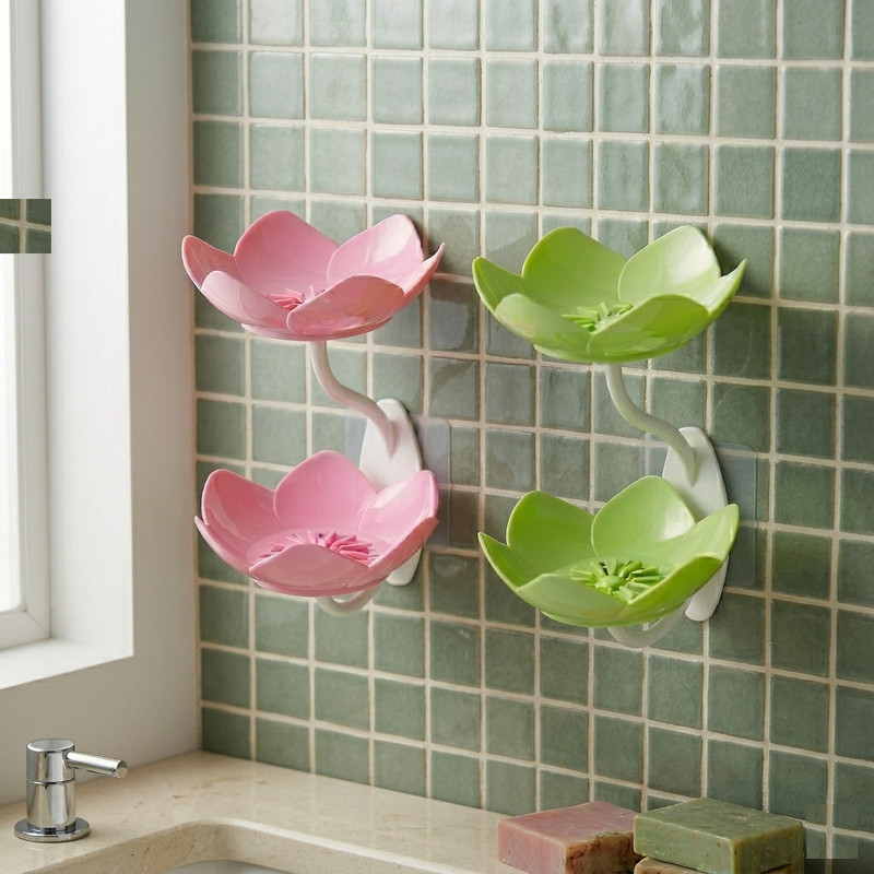 RINYAENTERPRISE Lotus Flower Soap Case – Effortless Wall Mount Stand (Pack of 2)(Multicolor)
