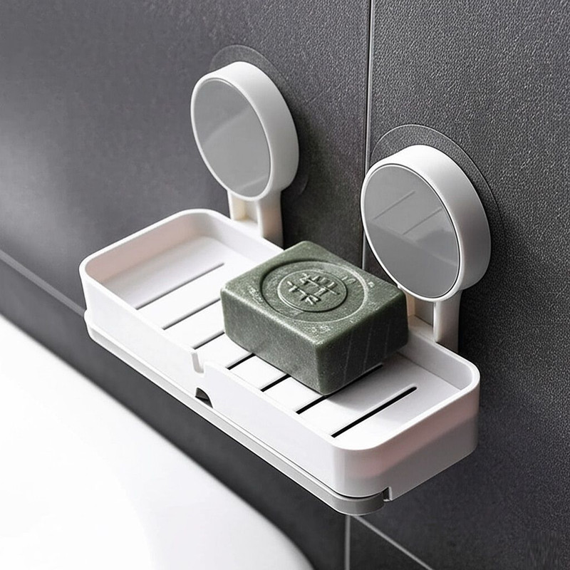 HK APPLIANCE Plastic Wall Mounted Drain Soap Box for Bathroom | Non-Drill Wall Mount(White)
