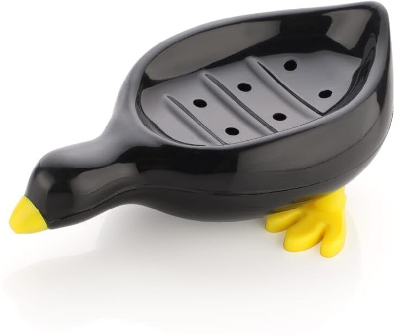 Eventa Duck Shape Soap Dish with Drain Holes | Cute Bird Design for Kitchen & Bathroom(Black)