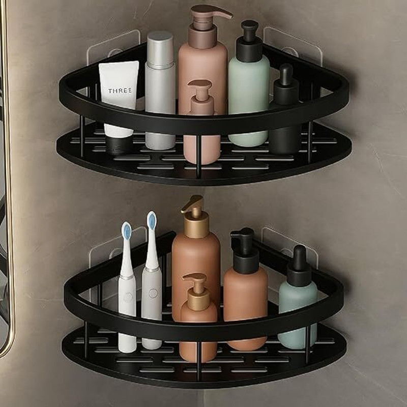 godglow Aluminium Bathroom Corner f (Number of Shelves - 2)(Black)