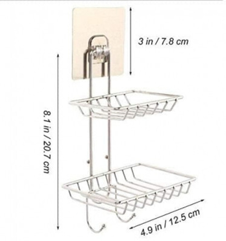 ZEB Wall Mounted Double Layer Soap Holder | Self Adhesive Drain Tray(White)