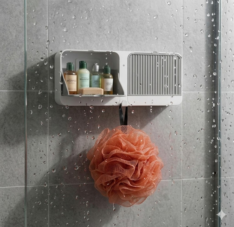 Miyaniimpex Modern Draining Soap Stand and Hanging Loofah Set(Multicolor)