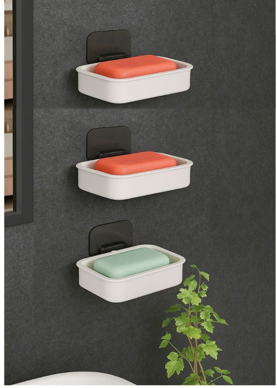 Lufasa Bathroom Soap Holder, Soap Dish with Hooks, No Drilling, Waterproof(White)