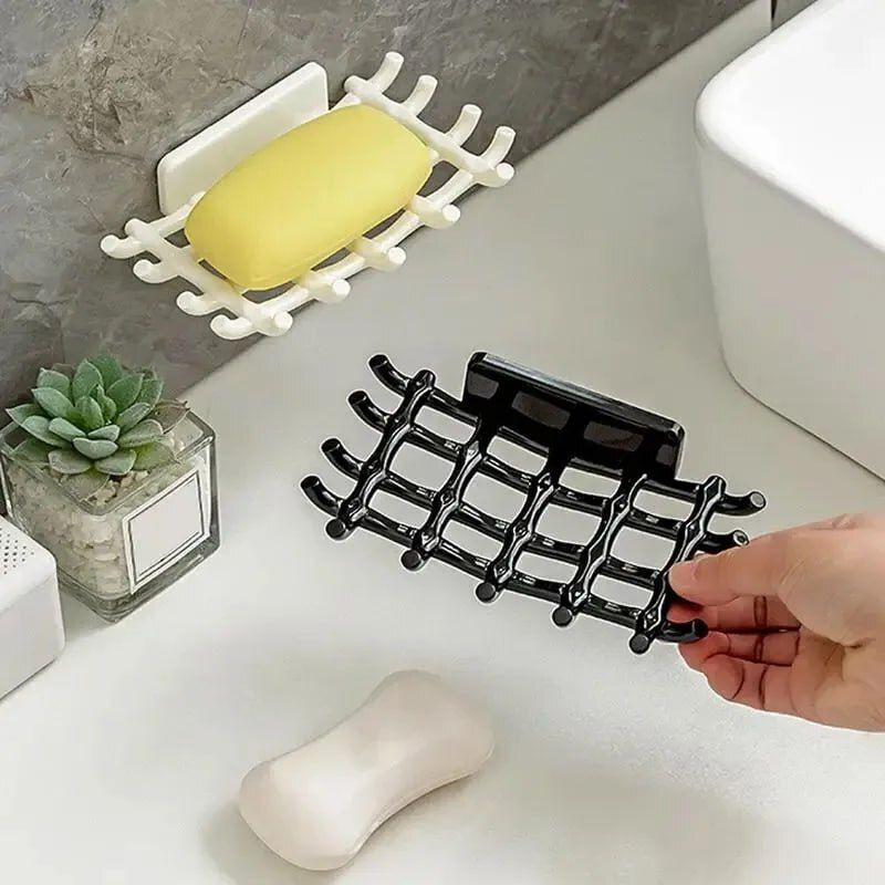 Lufasa Bathroom Soap Holder, Soap Dish with Hooks, No Drilling, Waterproof(Pack Of-2, White-1, Black-1)