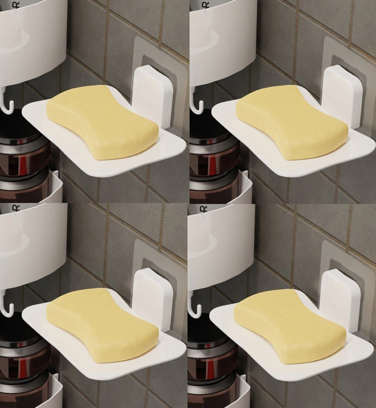 HK APPLIANCE 4 PCS Non-drill Wall Mount Magic Sticker Self Adhesive Soap Stand For Bathroom(White)