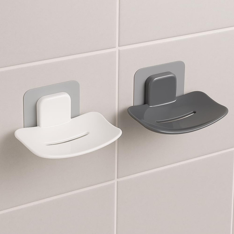 ELITIZE FASHION Soap Holder for Bathroom - Self-Adhesive Wall-Mounted Soap Case pack of 2(White & Black)