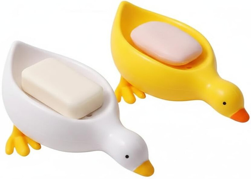 Fequillon Duck Shaped Soap Storage Box with Drain Hole(White, Yellow)