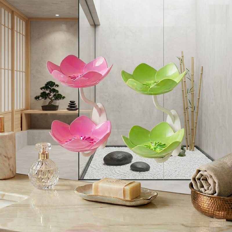 Pramukh Wholesaler Premium Lotus Soap Holder – Decorative Wall Mount Tray (Pack of 2)(Multicolor)