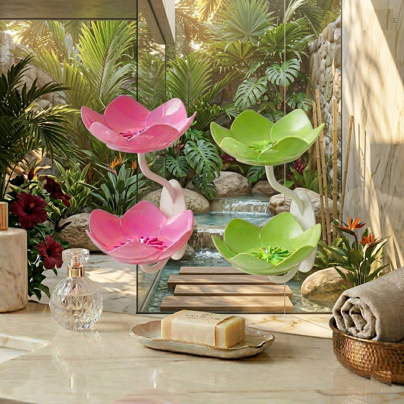 Krinmay Lotus Petal Soap Box – Easy Peel & Stick Wall Holder (Pack of 2)(Multicolor)