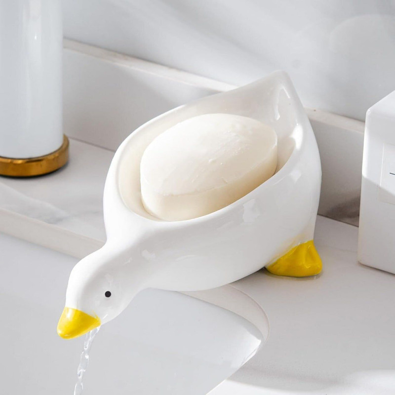 PSGGO MART Duck Shape Soap Holder with Drain(White)