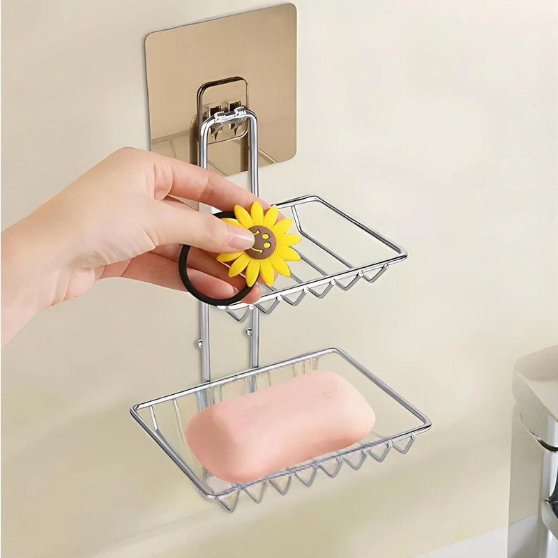 Warekraft Self Adhesive Wall Mounted Bathroom Shelf(Silver)
