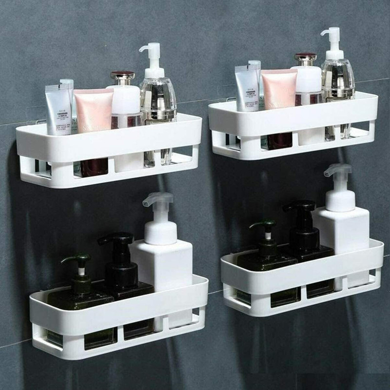 Zenvio 4 PCS BATHROOM WALL SHELF ABS Plastic Kitchen Bathroom Wall Holder Storage Rack(White)