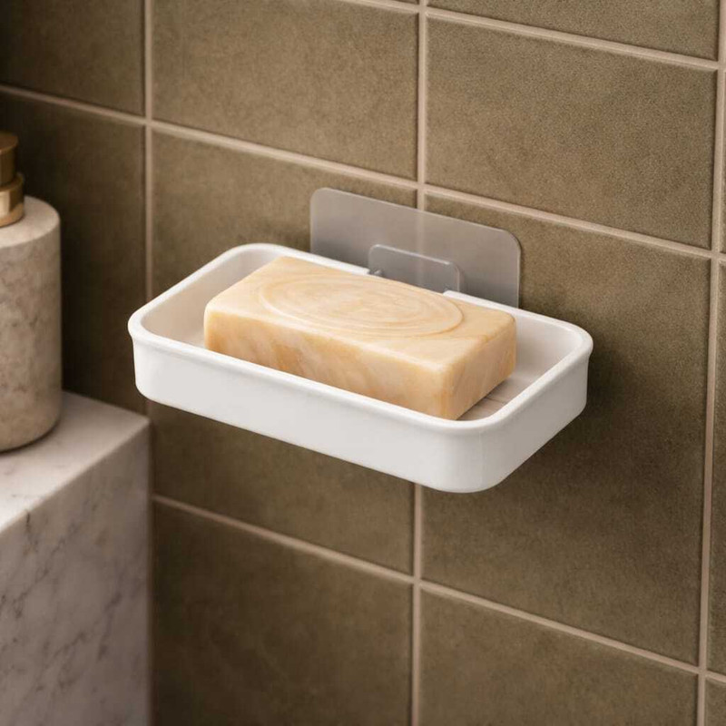 IENARA Soap Holder Stand Self Adhesive Bathroom Accessories Storage Rack Kitchen(White)