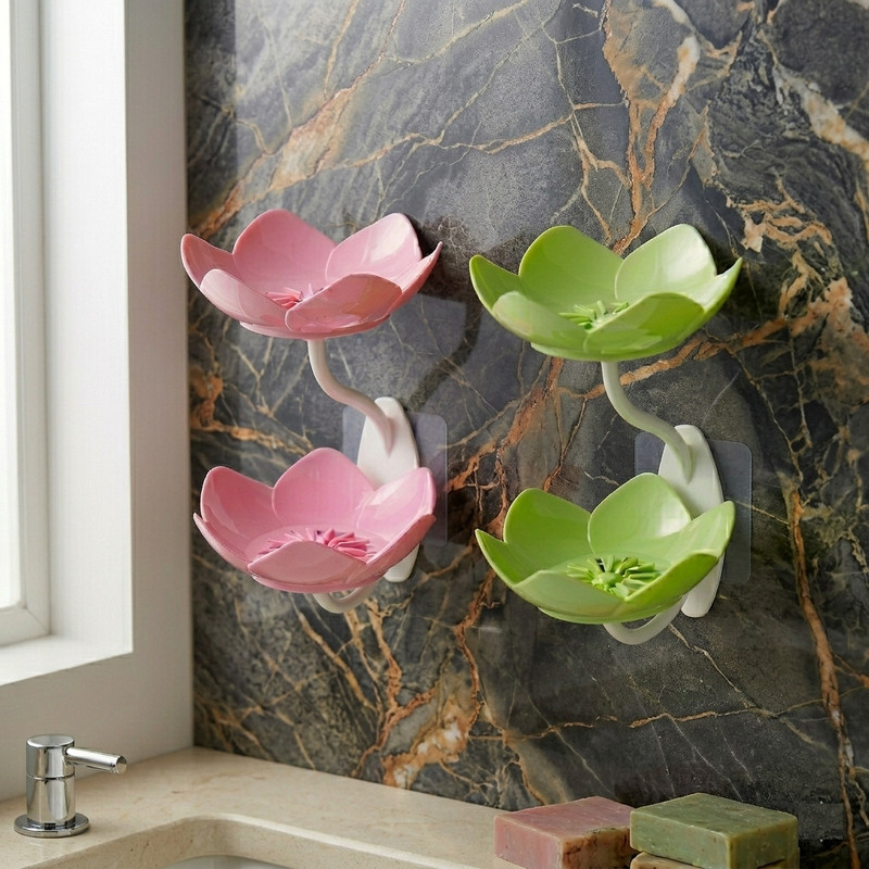 Krinmay Double Layer Lotus Soap Rack – Waterproof Wall Mount (Pack of 2)(Multicolor)