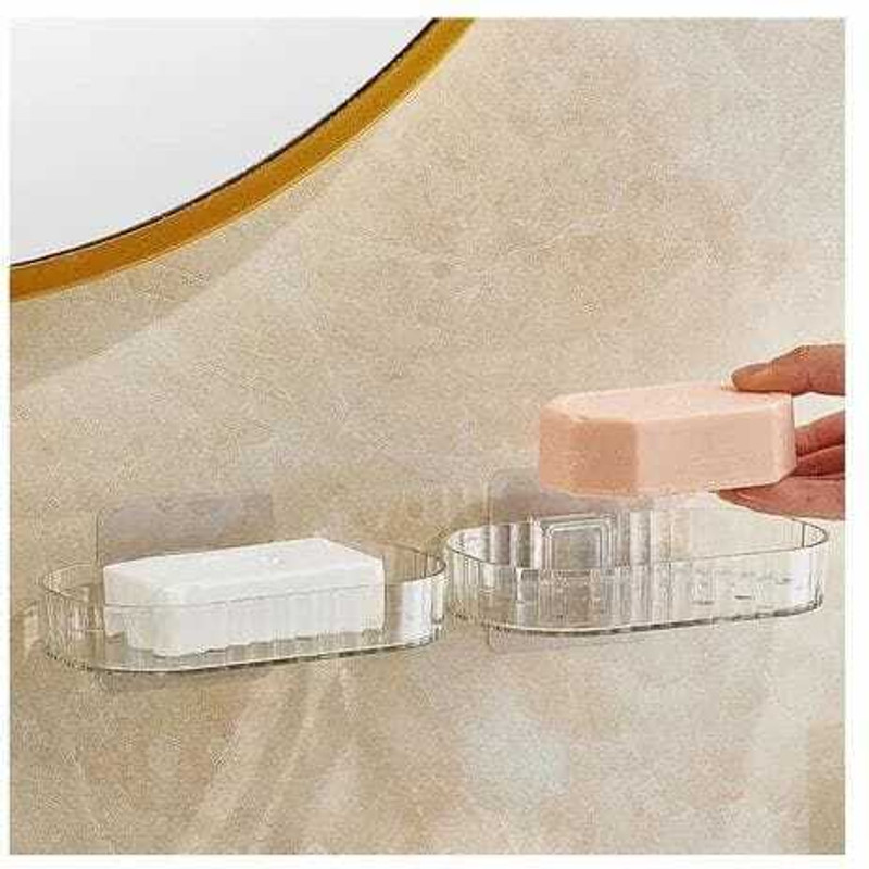 bazario bazar Plastic Soap Dish Set of 2 | Wall Mount Soap Holder(transparent)