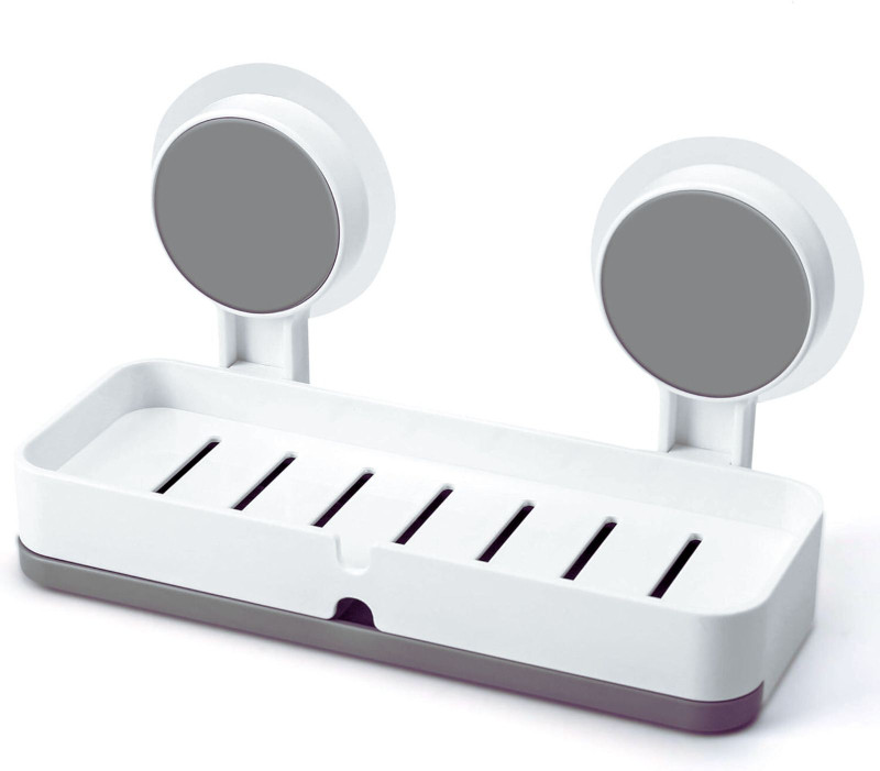 BK 10 IMPORT & EXPORT Self Adhesive Wall Mounted Double Soap Holder with Drain Tray Kitchen, Bathroom(White)