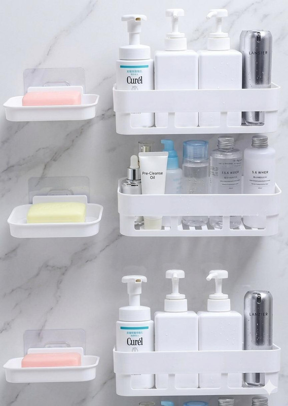 Bowoze 3 PCS Shelves + 3 Pcs Soap Dish ABS Plastic Bathroom Accessories(White)