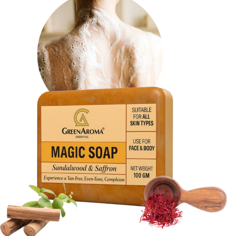 GreenAroma Essential Saffron Sandalwood Ghar Magic Soap Skin Glowing & Refreshing Soap(125...