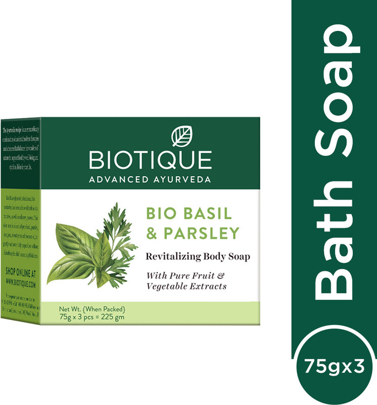 BIOTIQUE Basil & Parsley Body Revitalizing Body Soap, pack of 3, 225 g(3 x 75 g)