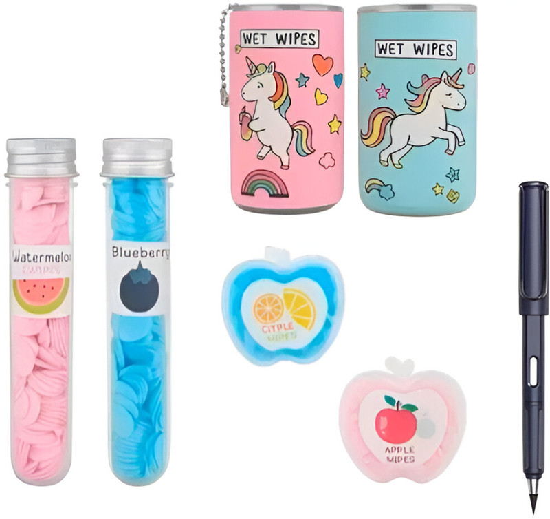 Eclet 7pc Travel Pack Tube and Apple Paper Soaps ,Wet Wipes,inkless pencil for combo(499 g)