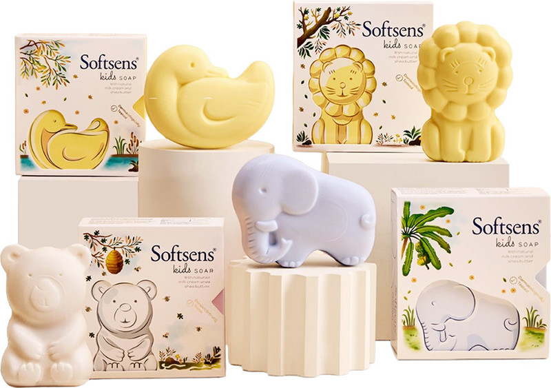 Softsens Assorted Pack Kids Soaps | Gentle and nourishing with shea butter and milk cream(4 x 75 g)