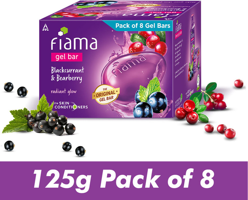 FIAMA Gel Bar Blackcurrant & Bearberry, Radiant Glowing Skin, with Skin Conditioners(8 x 125 g)