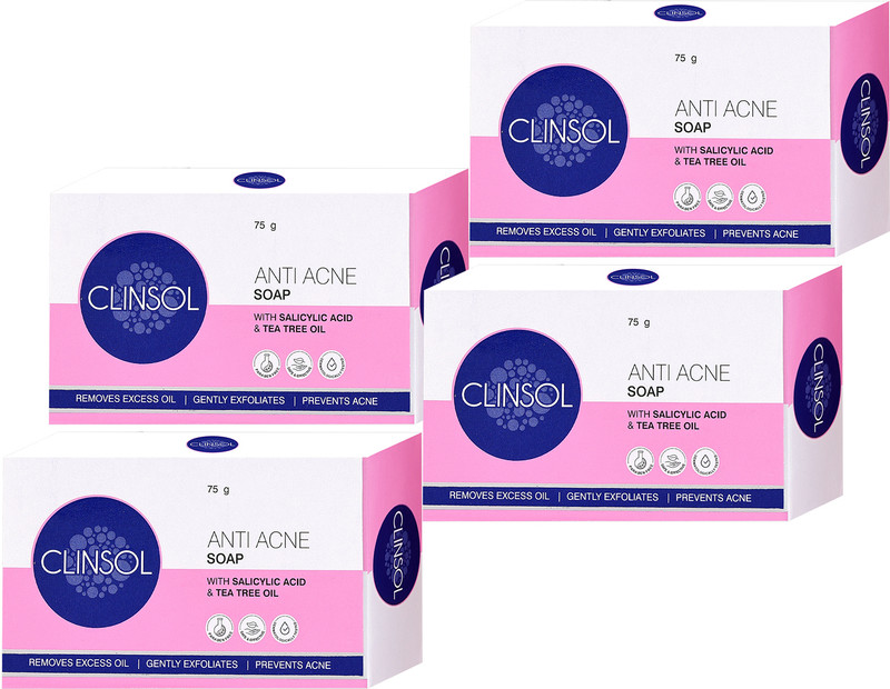 Leeford Clinsol Anti-Acne Soap with Tea Tree Oil| Controls Sebum Production(4 x 75 g)