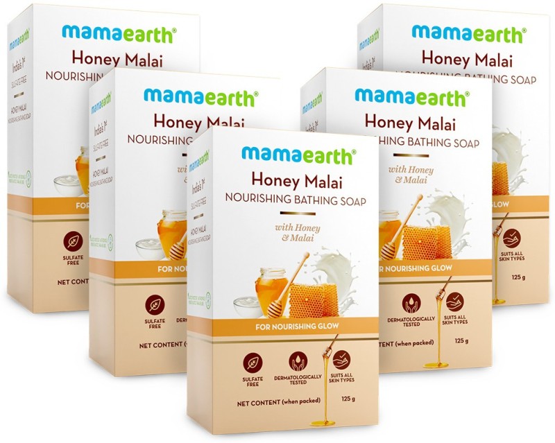 MamaEarth Honey Malai Nourishing Bathing Soap with Honey & Malai for Glow (Pack of 5)  (625 g)