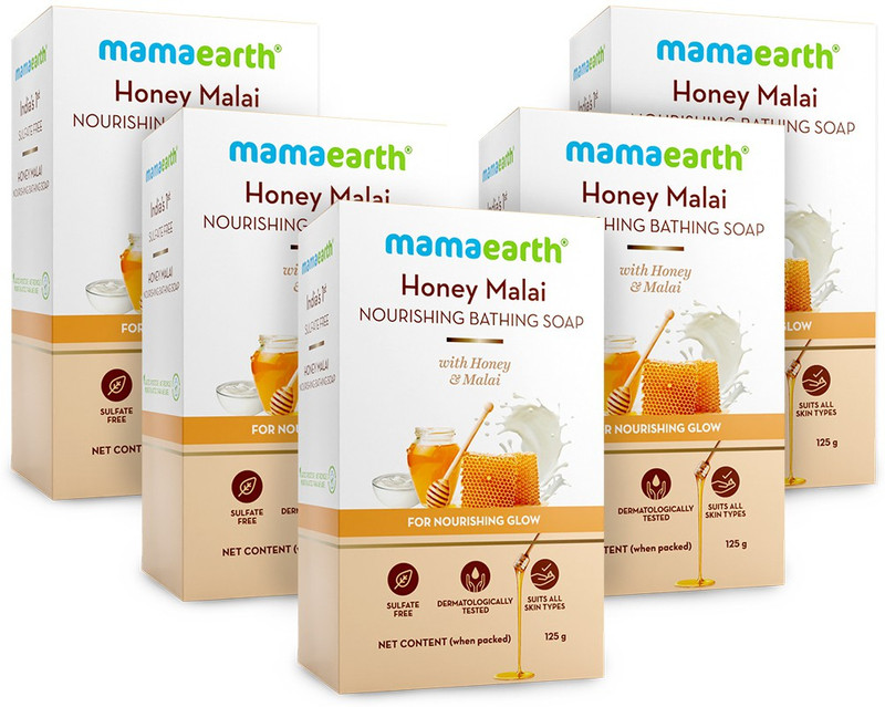 MamaEarth Honey Malai Nourishing Bathing Soap with Honey & Malai for Glow (Pack of 5) (625 g)