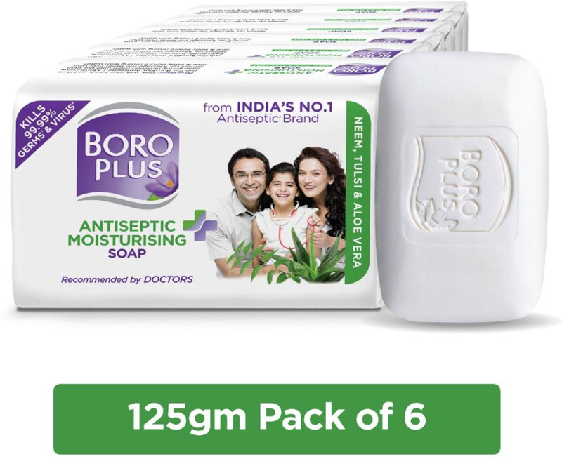 BOROPLUS Antiseptic + Moisturising Soap - Neem, Tulsi & Aloe Vera(6 x 125 g)