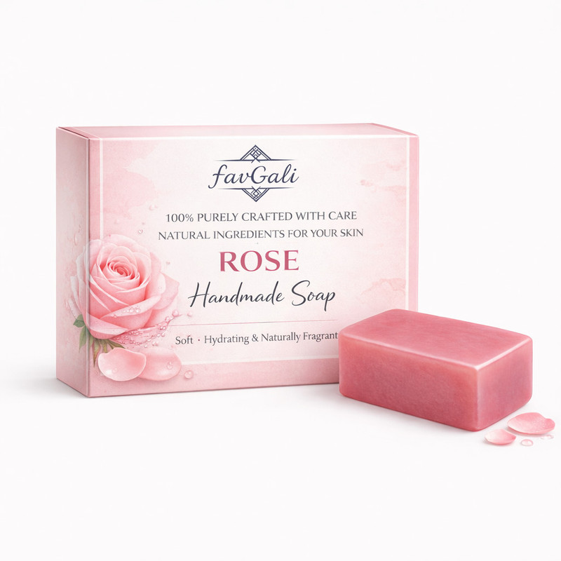 favGali Rose Handmade Soap | Pack of 4 | Herbal Rose Oil Soap for Men & Women(4 x 100 g)