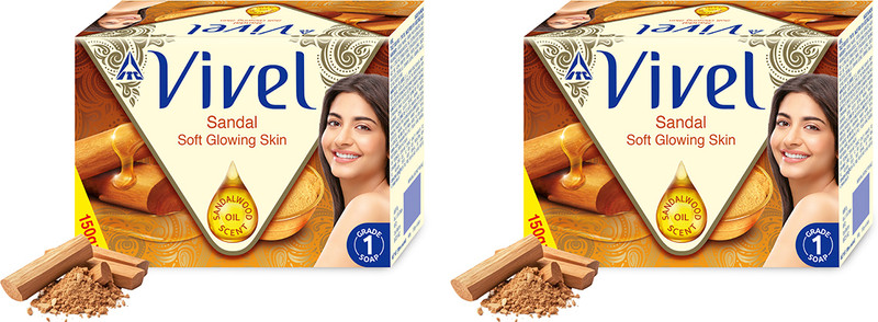 Vivel Sandal Oil Soap, BIS Grade 1 Bath Soap With 76% TFM, Soft Glowing Skin,150gx8,(8 x 150 g)